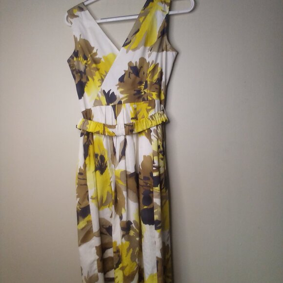 Robin Howe Dress Women 2 Sleeveless Sundress Belt Floral Tan Yellow - Picture 10 of 14